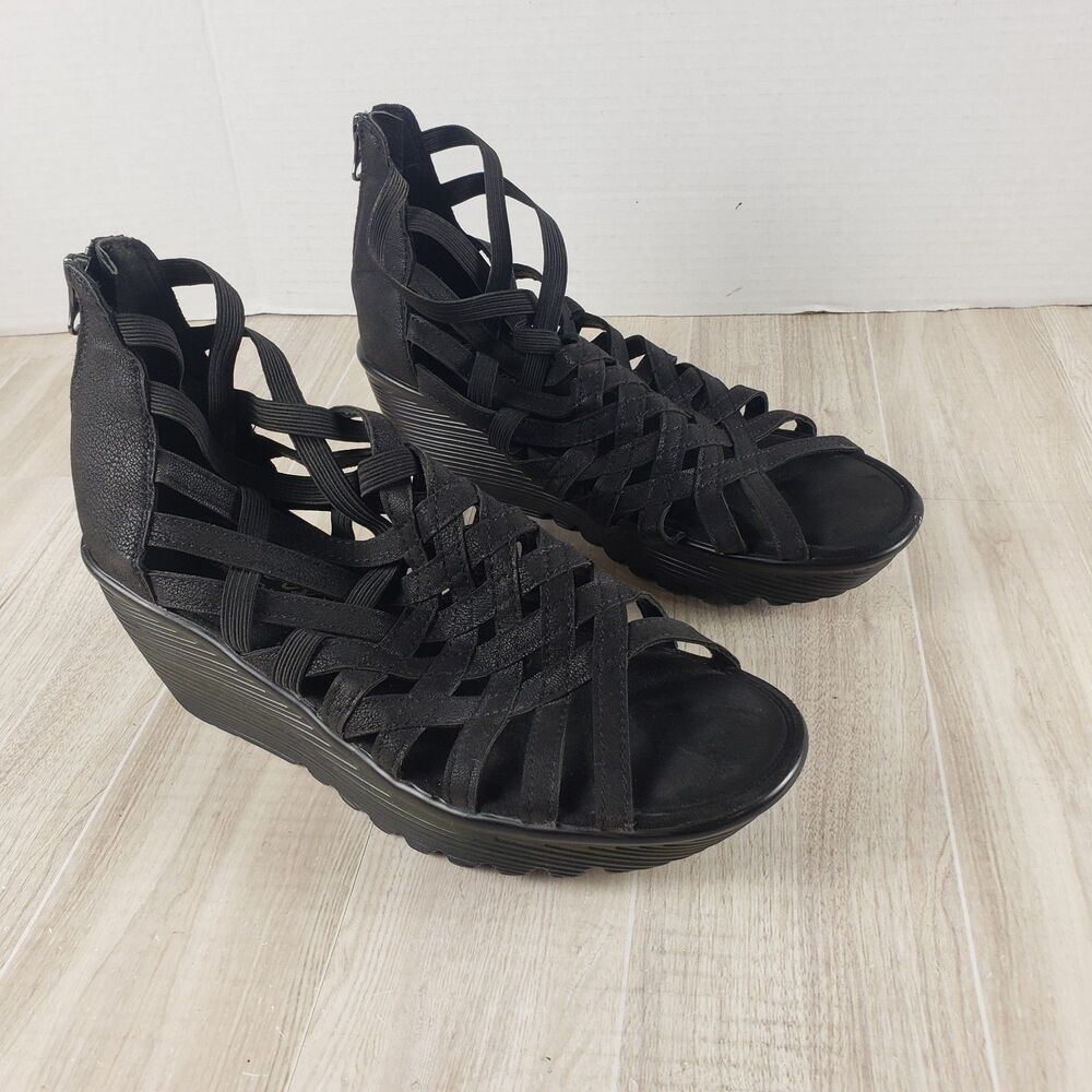 Sketchers Womens Dream Queen Wedge Sandals Black Multi Strap Cage Open Sz 7